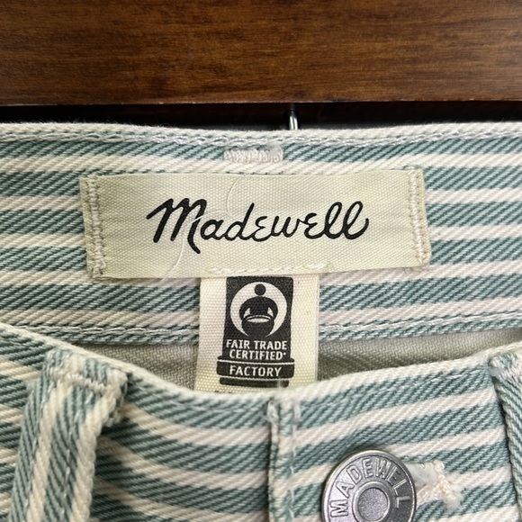 Madewell - The Perfect Vintage Wide - Leg Pale Celadon Stripe Crop Jean Size 23 - Picture 8 of 12